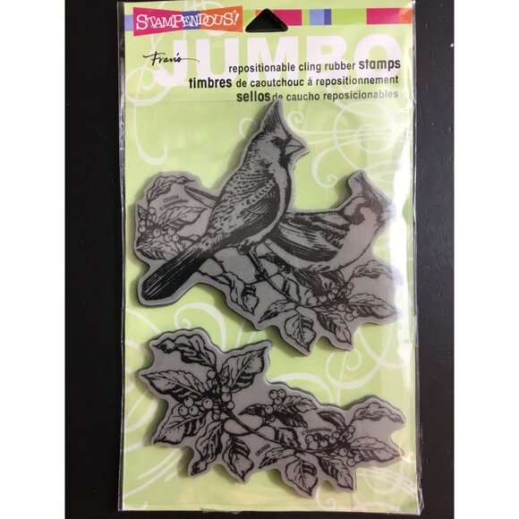 Stampendous Repositionable Cling Rubber Stamps Birds & Holly Design For Crafts - Picture 1 of 2